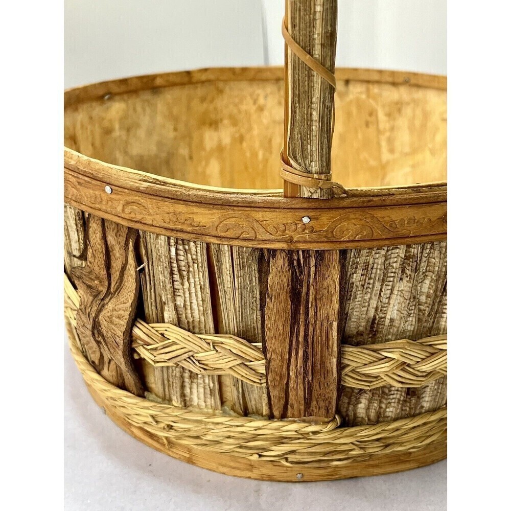 Rustic Hand Woven Basket Raw Birch/Bark Decorative Trim Primitive Boho Farmhouse - Picture 4 of 16